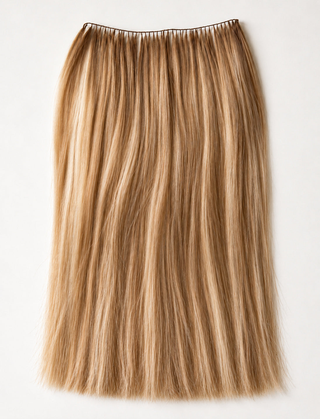 Dolg lasni trak Feather Weft v toplem blond odtenku s tankim zgornjim robom.